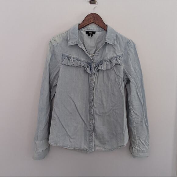 Women's Paige Light Denim Layda Shirt Small Light Wash Button Down Top $188 - Picture 2 of 7